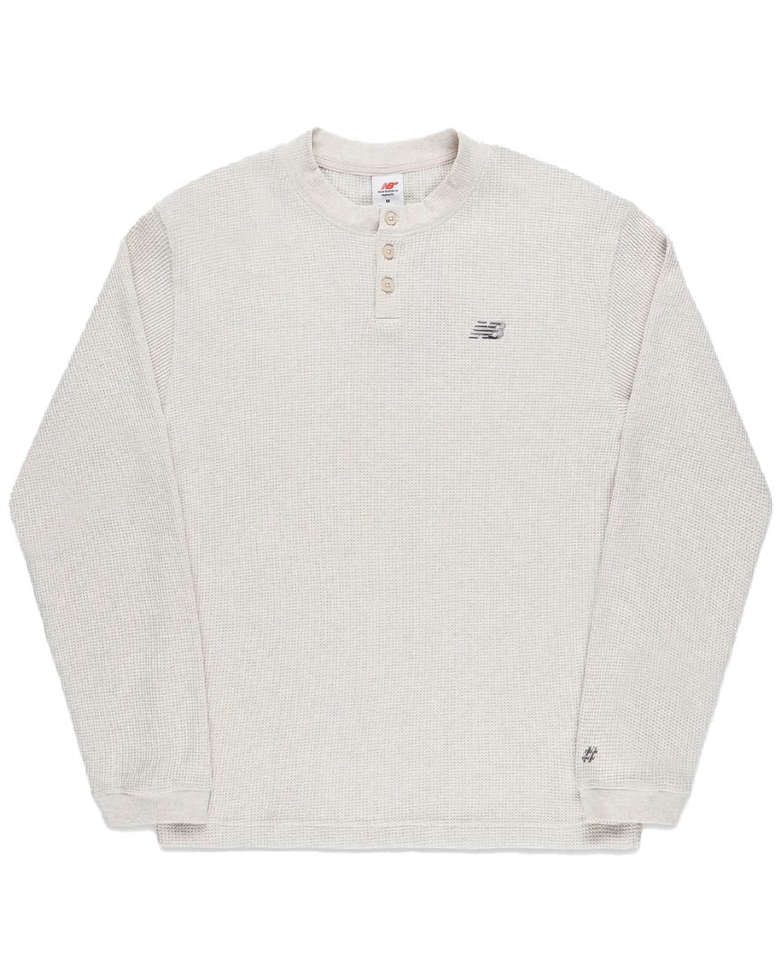 Numeric Waffle Knit Henley Long Sleeve T-Shirt - Oatmeal Heather