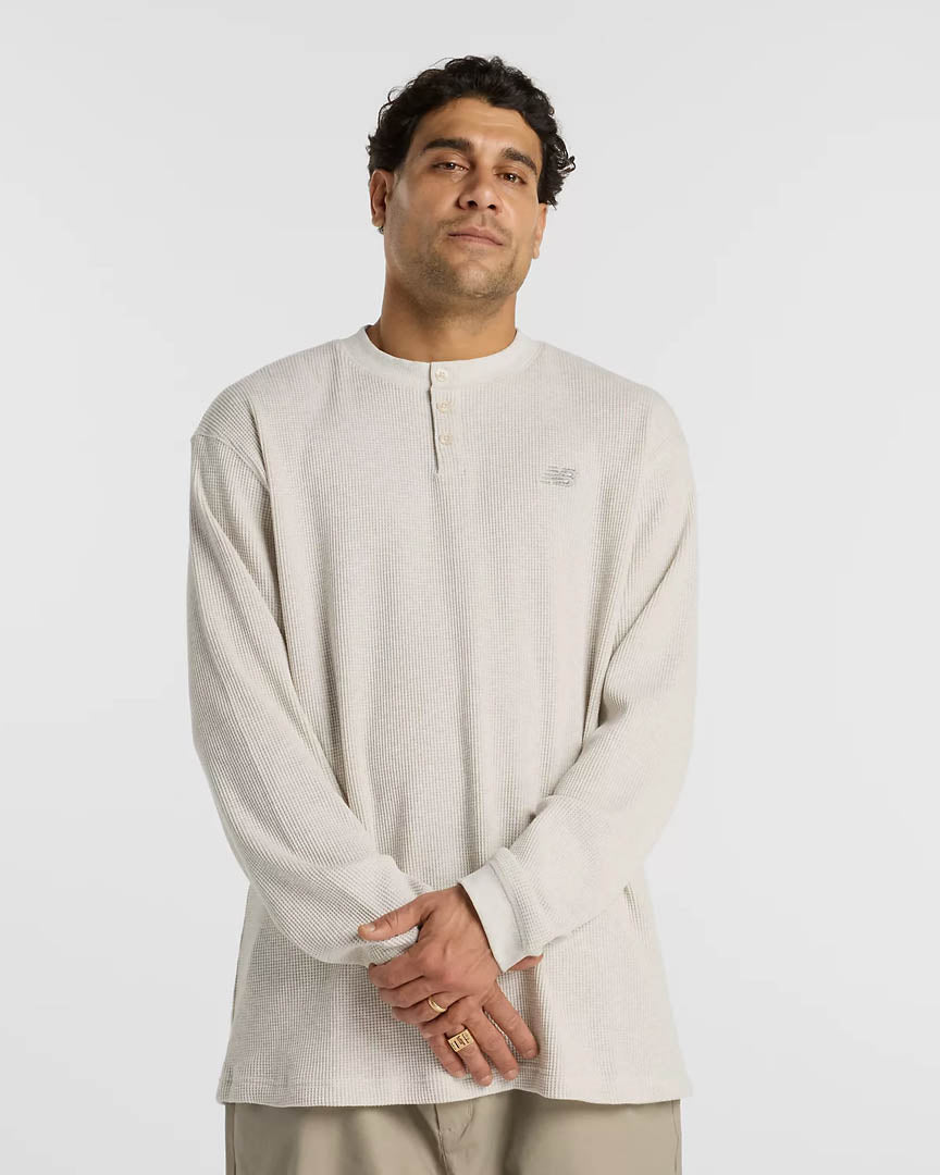 Numeric Waffle Knit Henley Long Sleeve T-Shirt - Oatmeal Heather