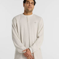 Numeric Waffle Knit Henley Long Sleeve T-Shirt - Oatmeal Heather