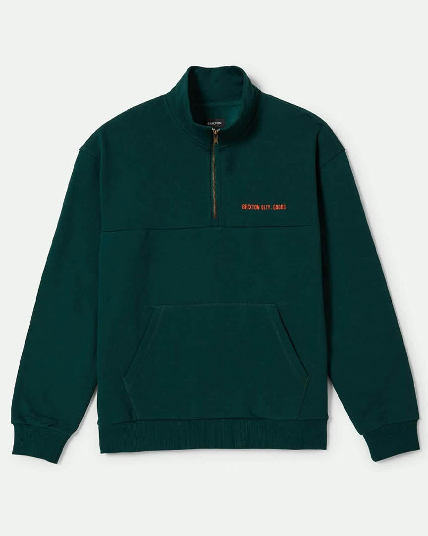 Embroidered Heavyweight Half Zip Sweatshirt - Deep Emerald