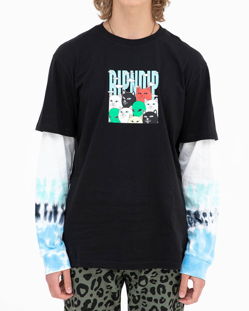 Bunched Up Double Long Sleeve T-Shirt - Black/Tie Dye