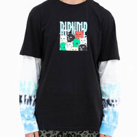 Bunched Up Double Long Sleeve T-Shirt - Black/Tie Dye