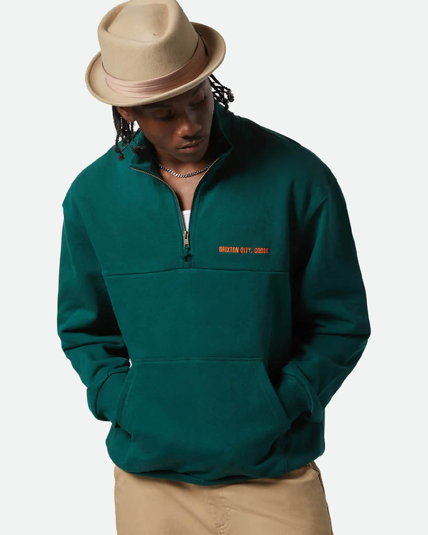 Embroidered Heavyweight Half Zip Sweatshirt - Deep Emerald