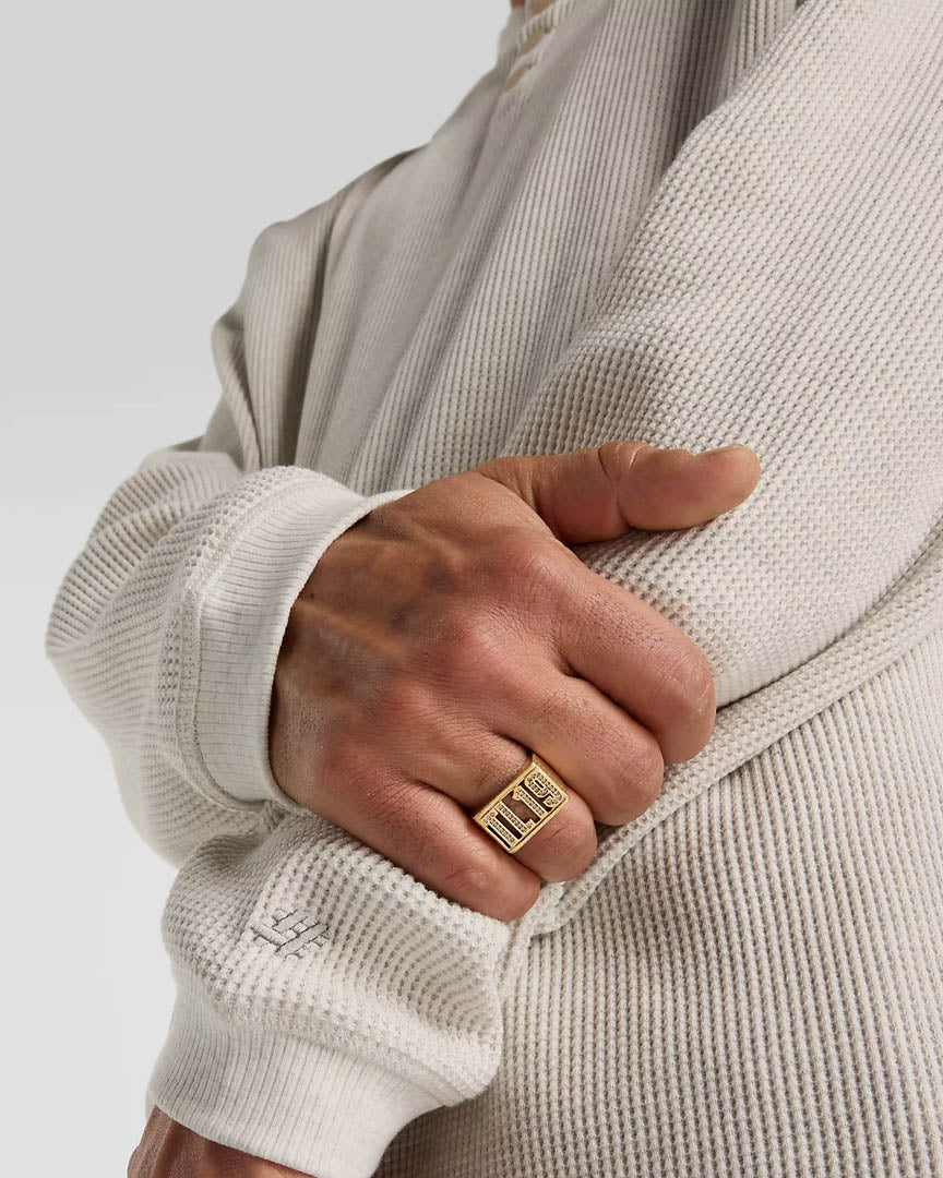 Numeric Waffle Knit Henley Long Sleeve T-Shirt - Oatmeal Heather