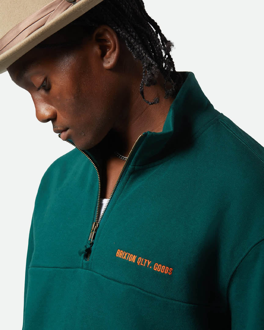 Embroidered Heavyweight Half Zip Sweatshirt - Deep Emerald