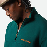 Embroidered Heavyweight Half Zip Sweatshirt - Deep Emerald