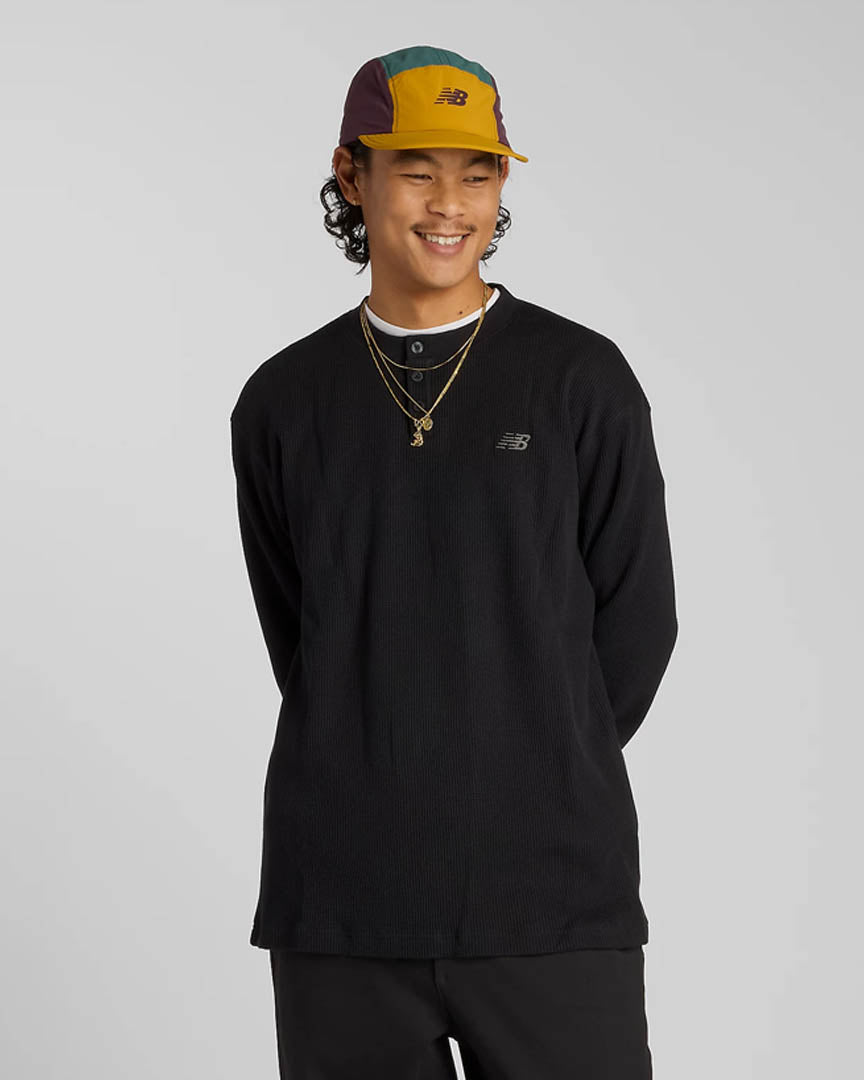 Numeric Waffle Knit Henle Long Sleeve T-Shirt - Black