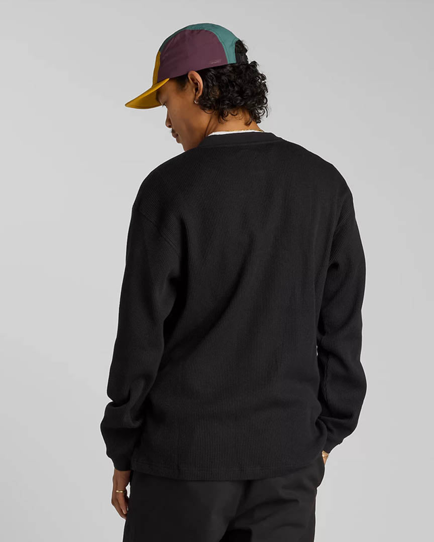 Numeric Waffle Knit Henle Long Sleeve T-Shirt - Black