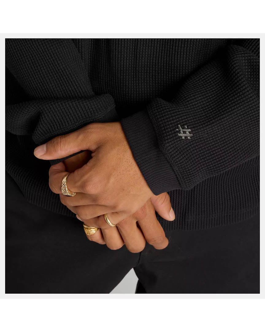 Numeric Waffle Knit Henle Long Sleeve T-Shirt - Black