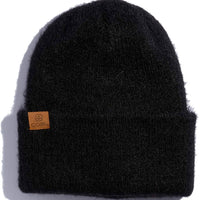 Pearl Fuzzy Knit Beanie - Black