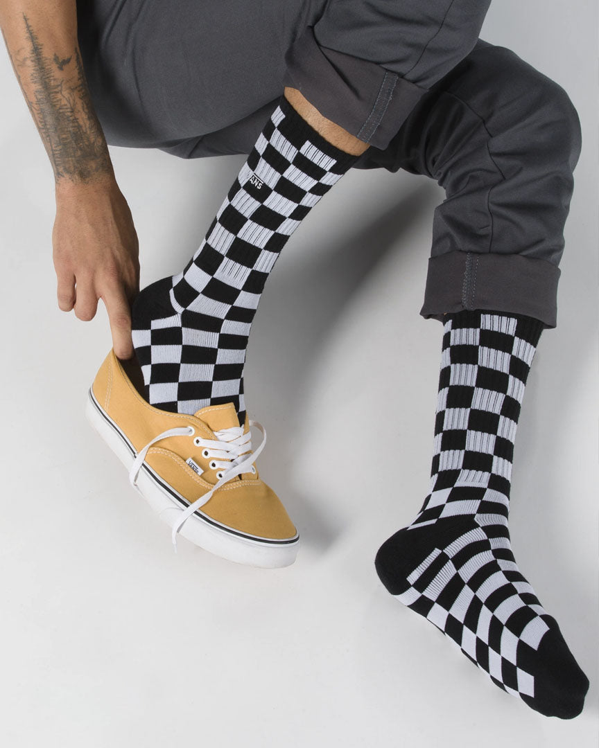 Checkerboard Crew Socks - Black/White Ch