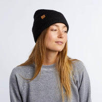 Pearl Fuzzy Knit Beanie - Black