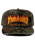 Flame Distressed Snapback Hat - Camo