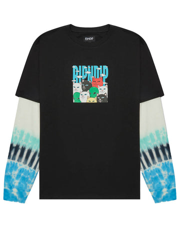 Bunched Up Double Sleeve Long Sleeve T-Shirt - Black/Tie Dye