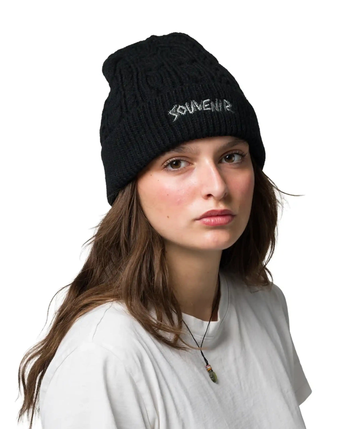 SOUVENIR Cable Knit Beanie - Black