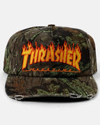 Flame Distressed Snapback Hat - Camo