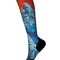 Ski Winter Haze Print Over The Calf Socks - Deep Navy