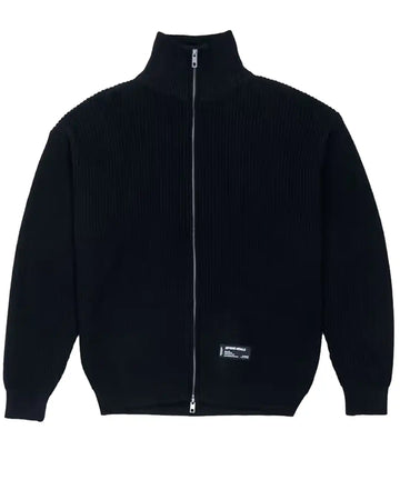 Cotton Ouaté Rib Knit Fullzip - Black