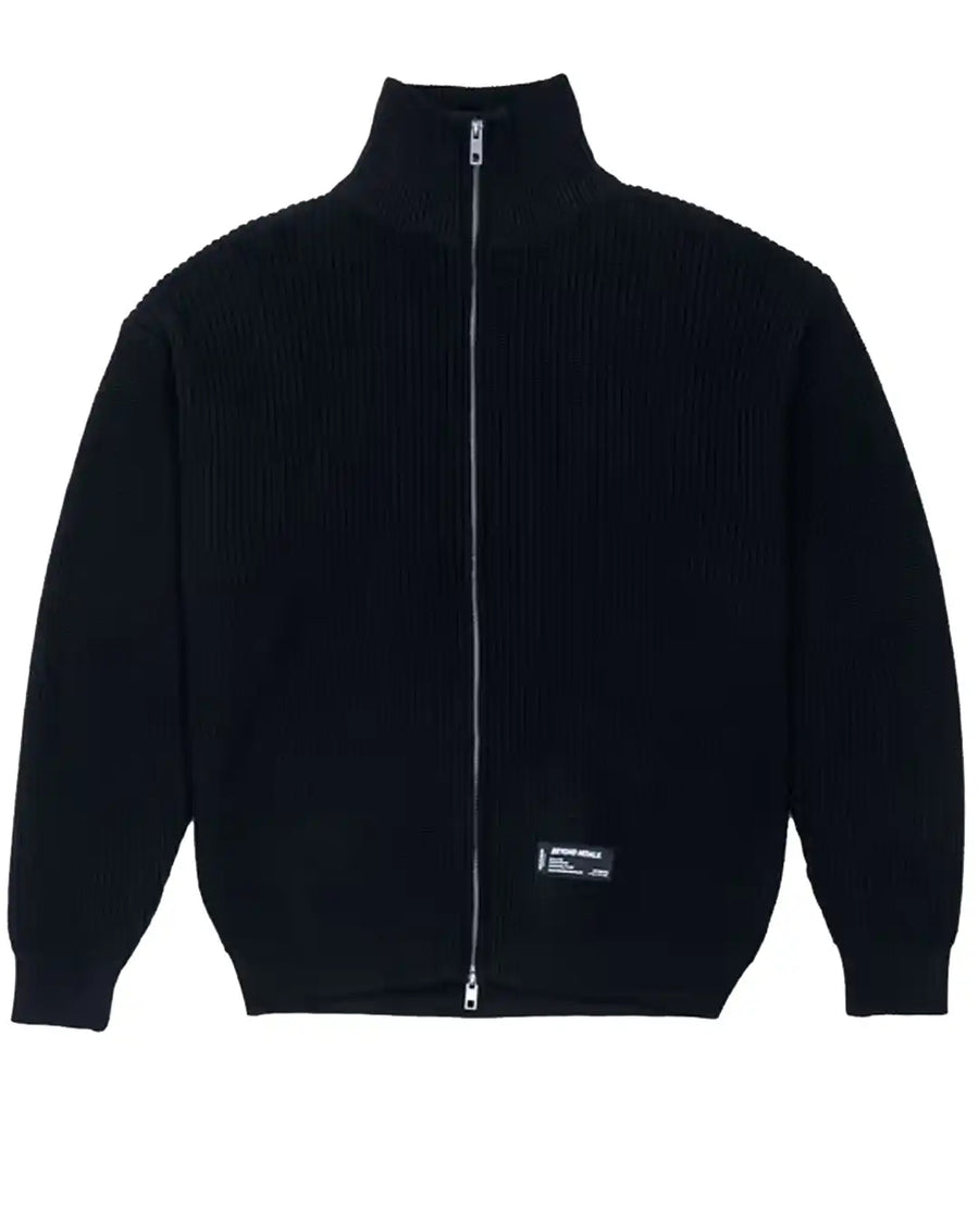 Cotton Ouaté Rib Knit Fullzip - Black