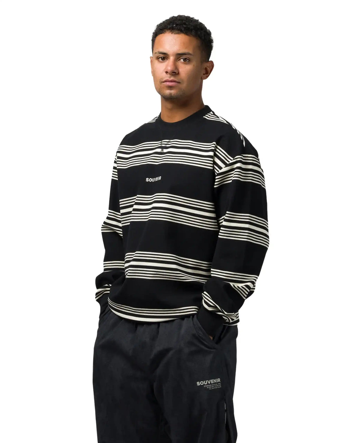 SOUVENIR Stripped Crew Sweatshirt - Black – view 2