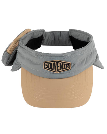 Puffy Pocket Visor Beanie - Grey/Tan