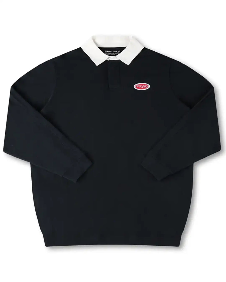 Reynolds Flatline Rugby Long Sleeve Polo Shirt - Black