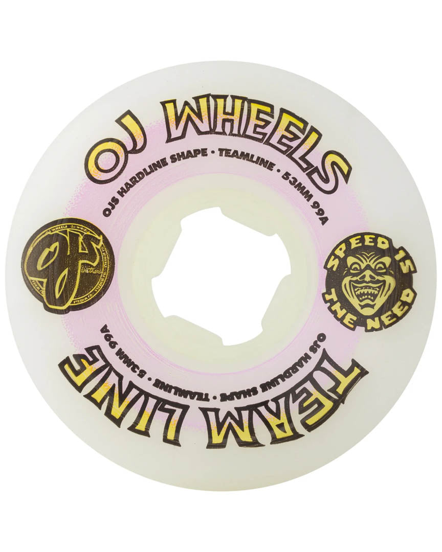 Team Line Original White Hardline 99A Skateboard Wheels - Purple/Yellow