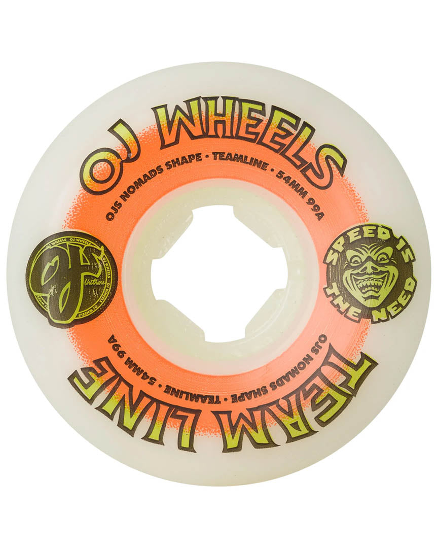 Team Line Original White Nomads 99A Skateboard Wheels - Orange/Green
