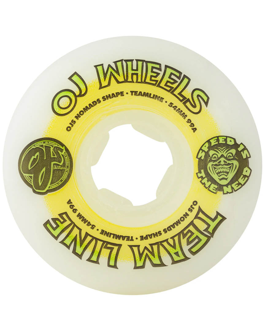 Team Line Original White Hardline 99A Skateboard Wheels - Yellow/Green