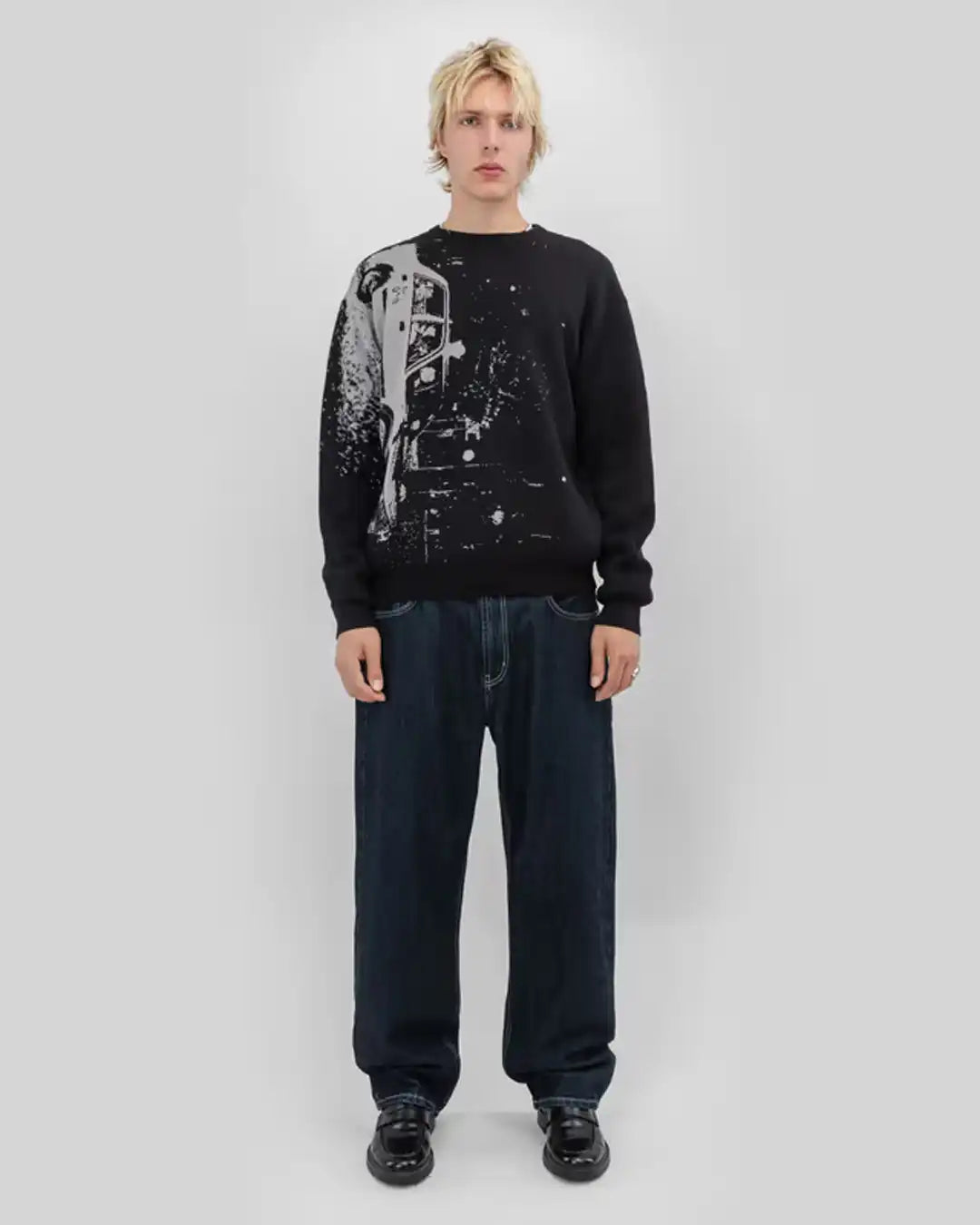 Jacquard Knit Sweatshirt - Grey