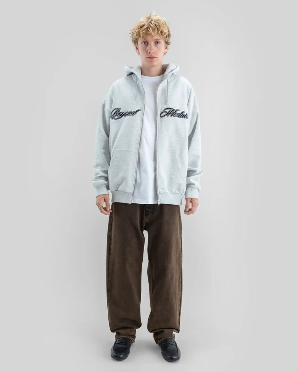 BEYOND MEDALS Script Zip Zip Hoodie - Grey Mel – view 2