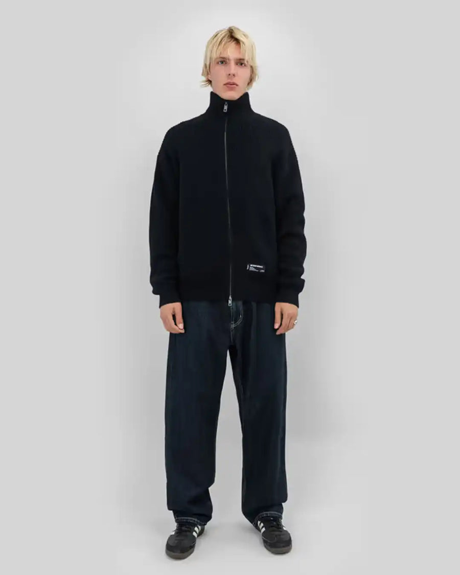 Cotton Ouaté Rib Knit Fullzip - Black