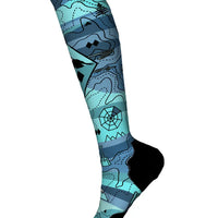 Women's Ski Topo Treasures Print OTC Thermal Socks - Nightfall Blue