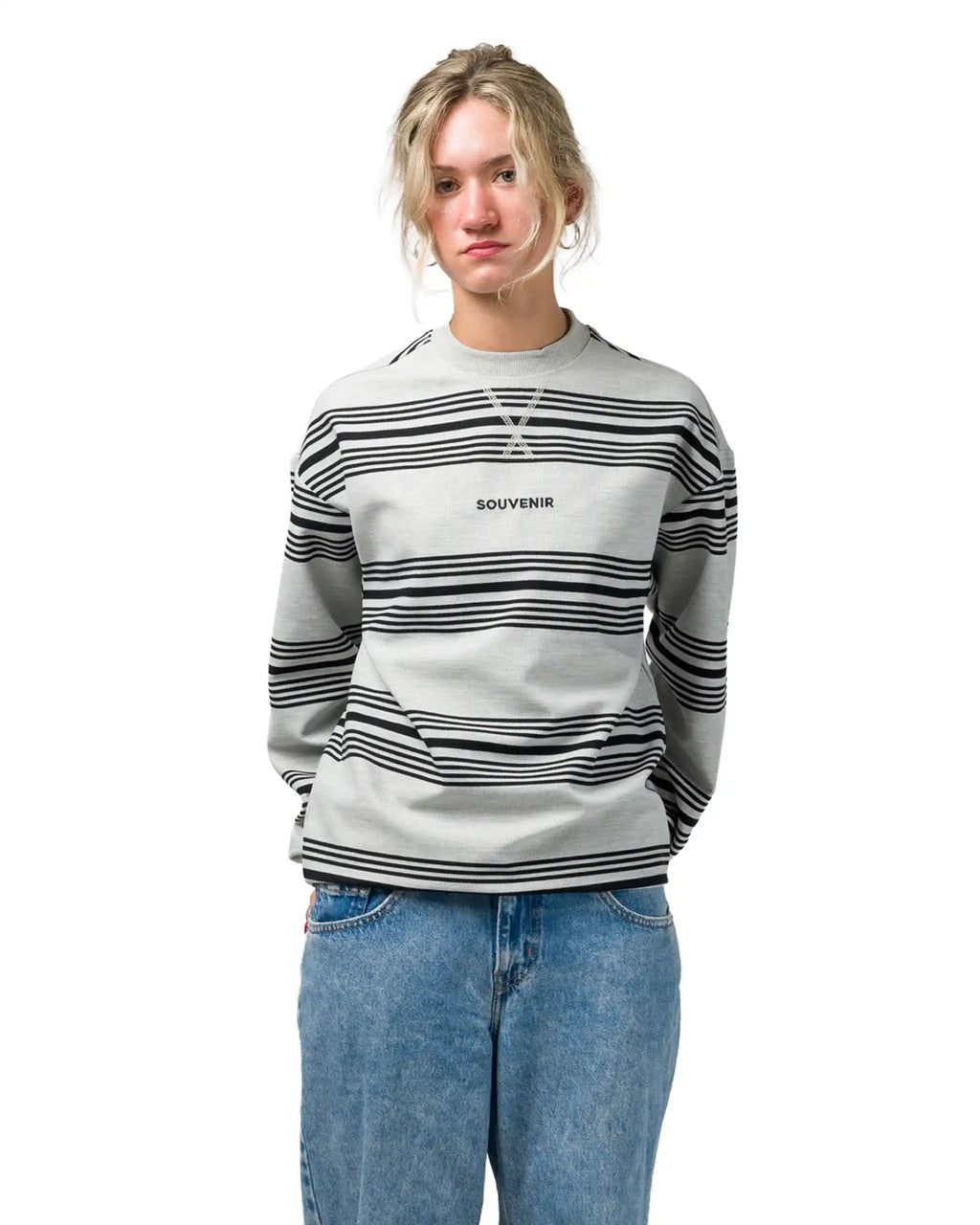 Coton ouaté Cotton Ouaté Stripped Crew - Athletic Grey par SOUVENIR – vue 2
