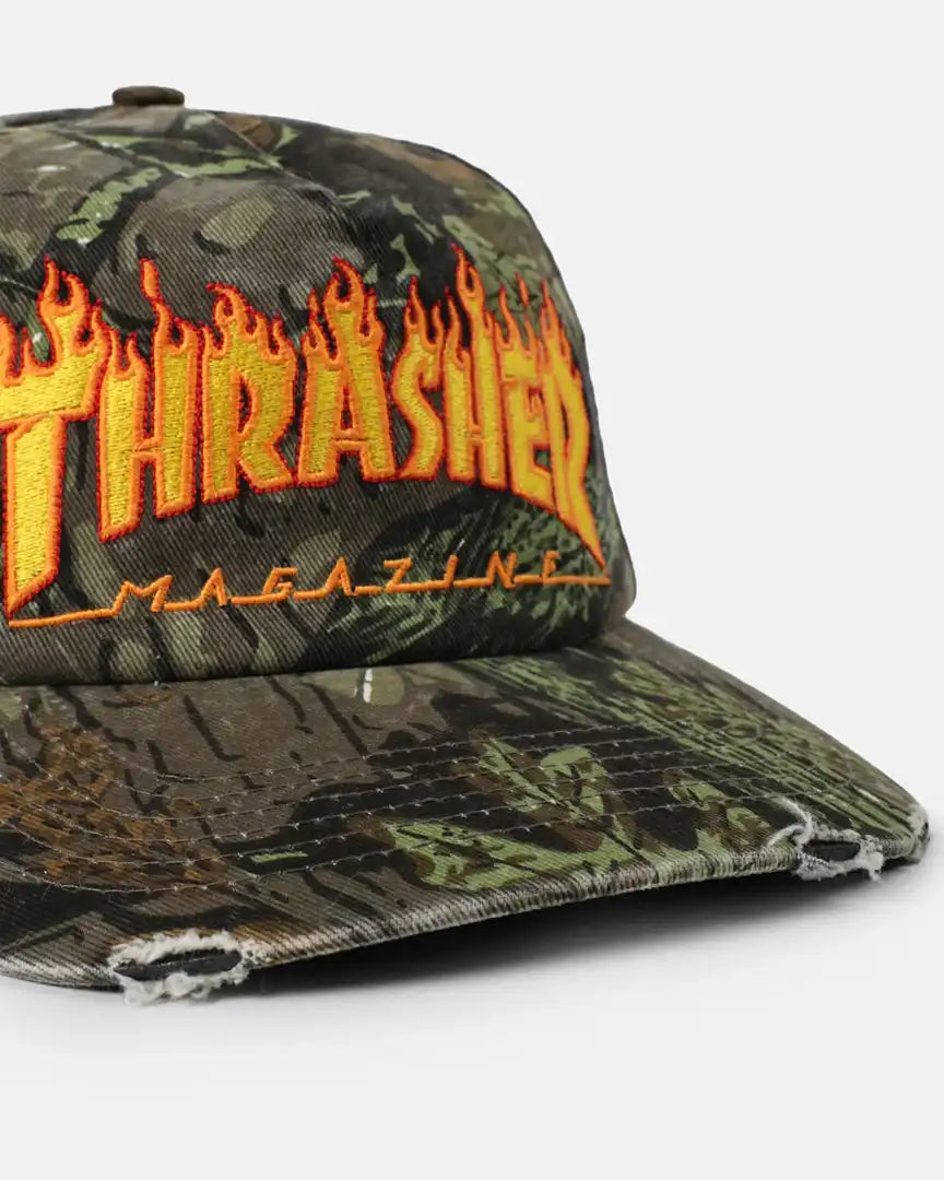 Flame Distressed Snapback Hat - Camo