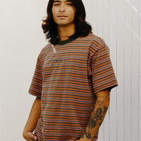 Cameron Stripe Knit T-Shirt - Obsidian Fern