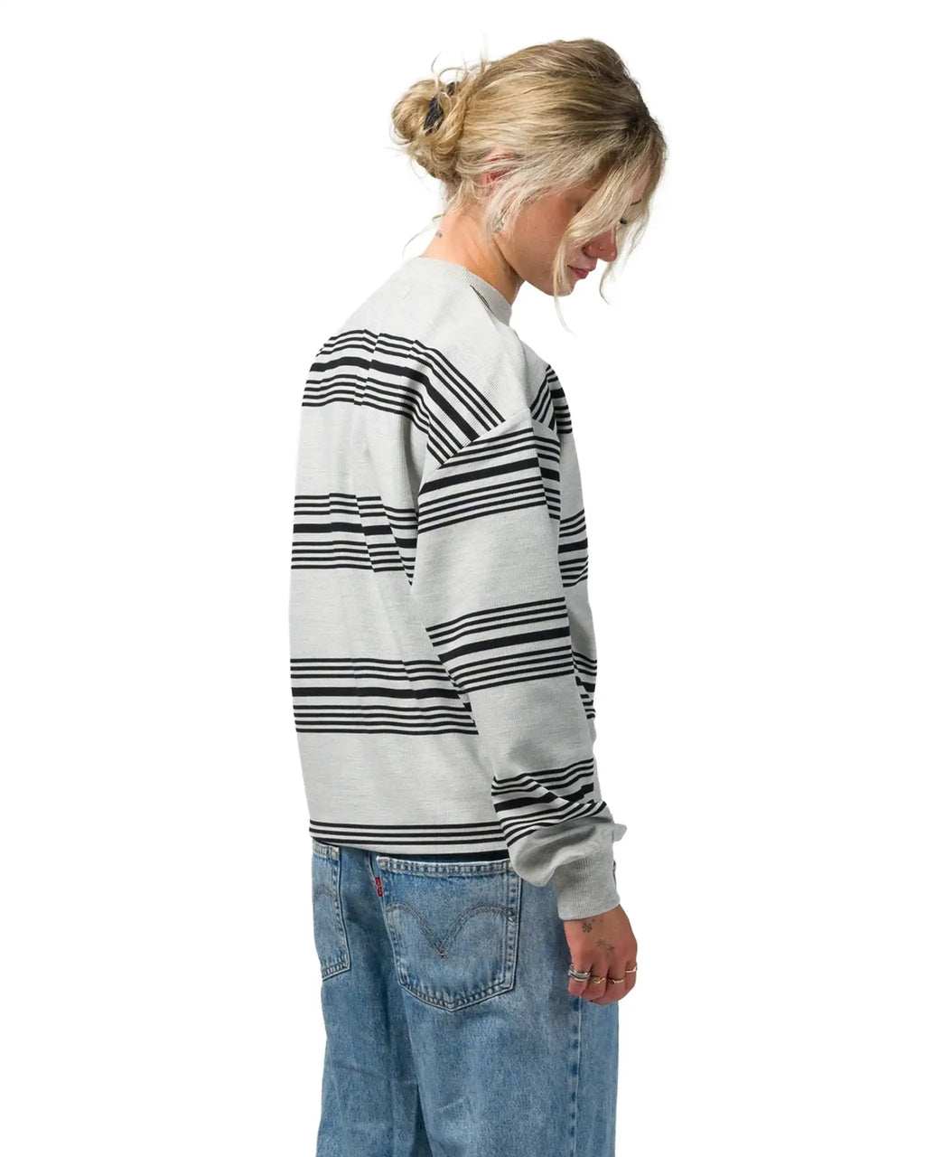 Coton ouaté Cotton Ouaté Stripped Crew - Athletic Grey par SOUVENIR – vue 3
