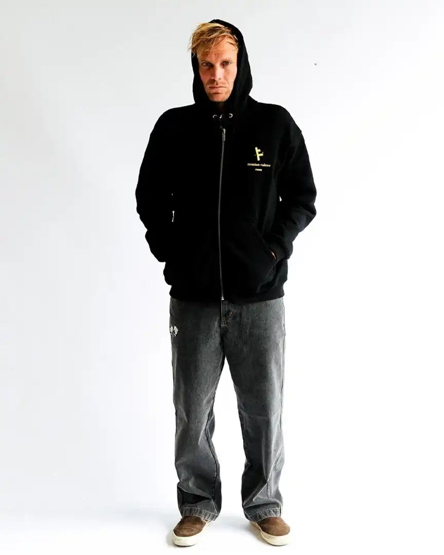 Hoodie Zip Slant F Zt - Black