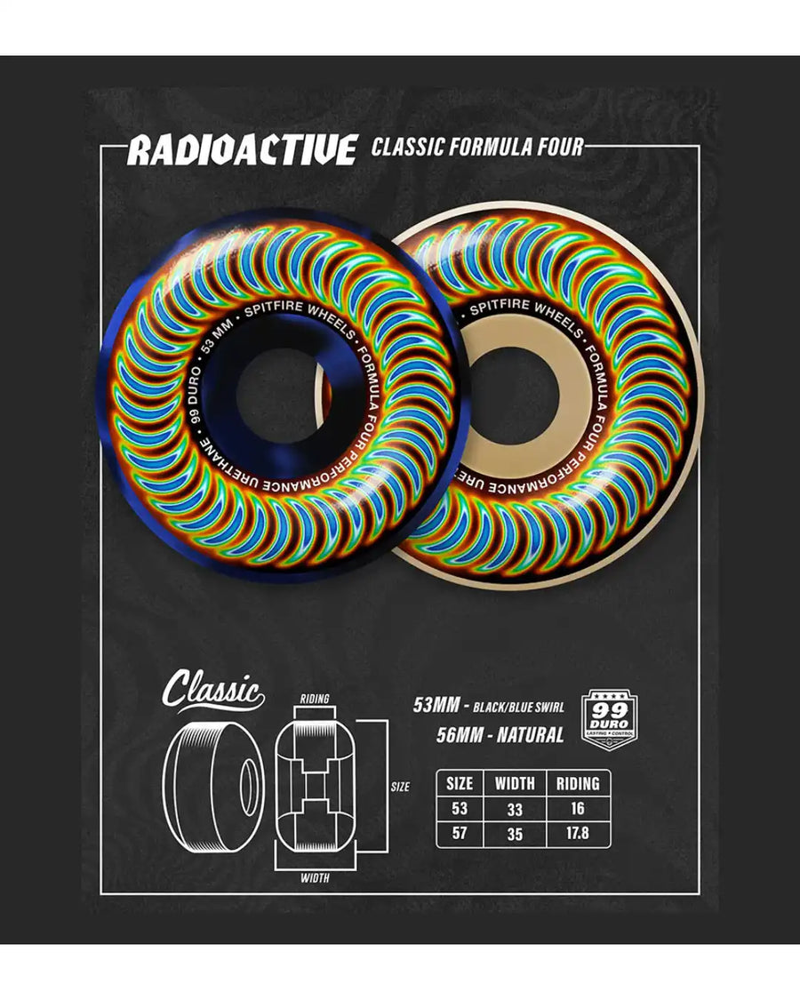 Roues De Skateboard F4 99D Radioactive Classic - 53mm