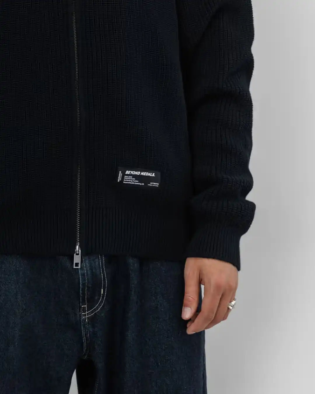 Cotton Ouaté Rib Knit Fullzip - Black