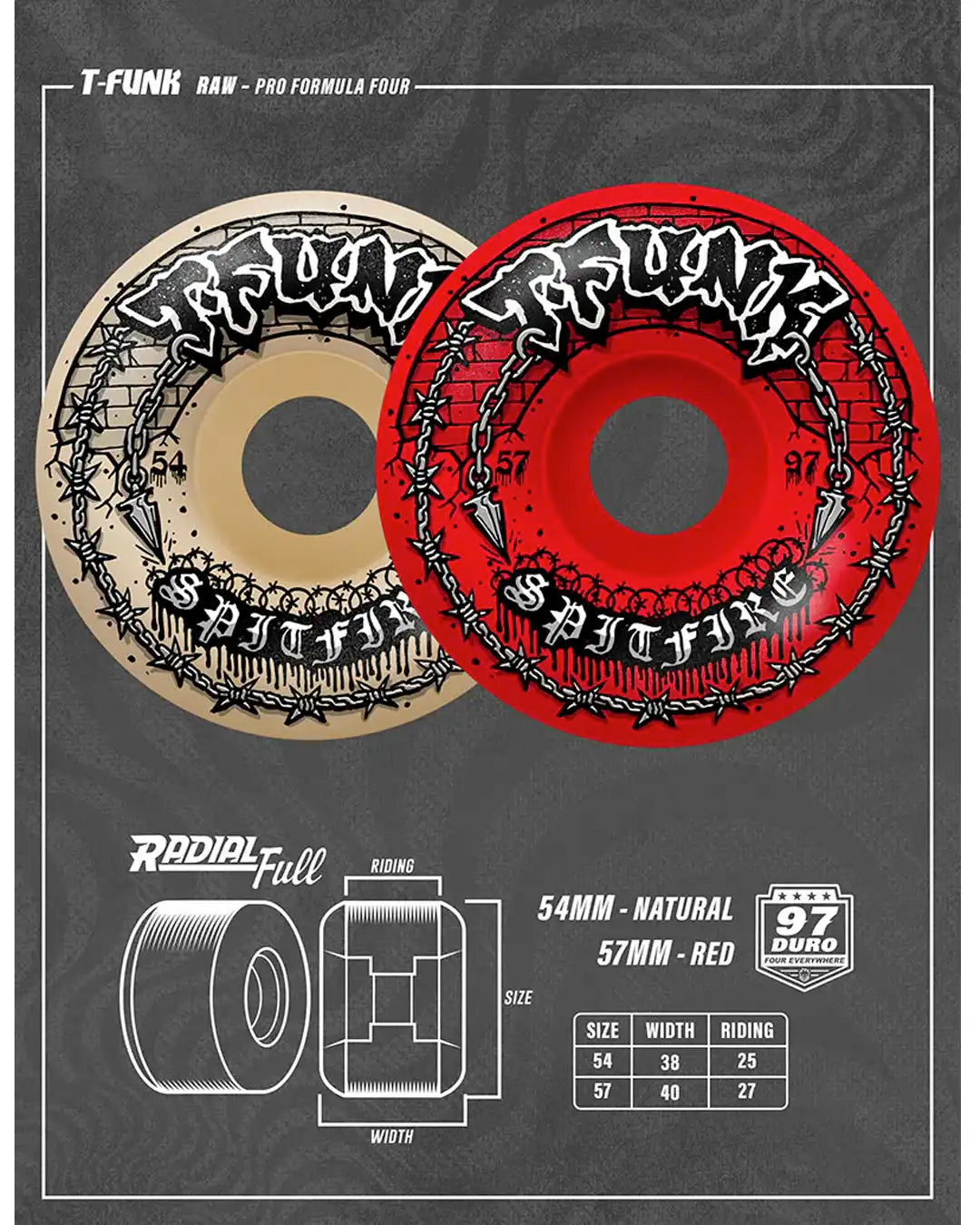 Roues De Skateboard T-Funk Raw F4 99 Radial Full - Red
