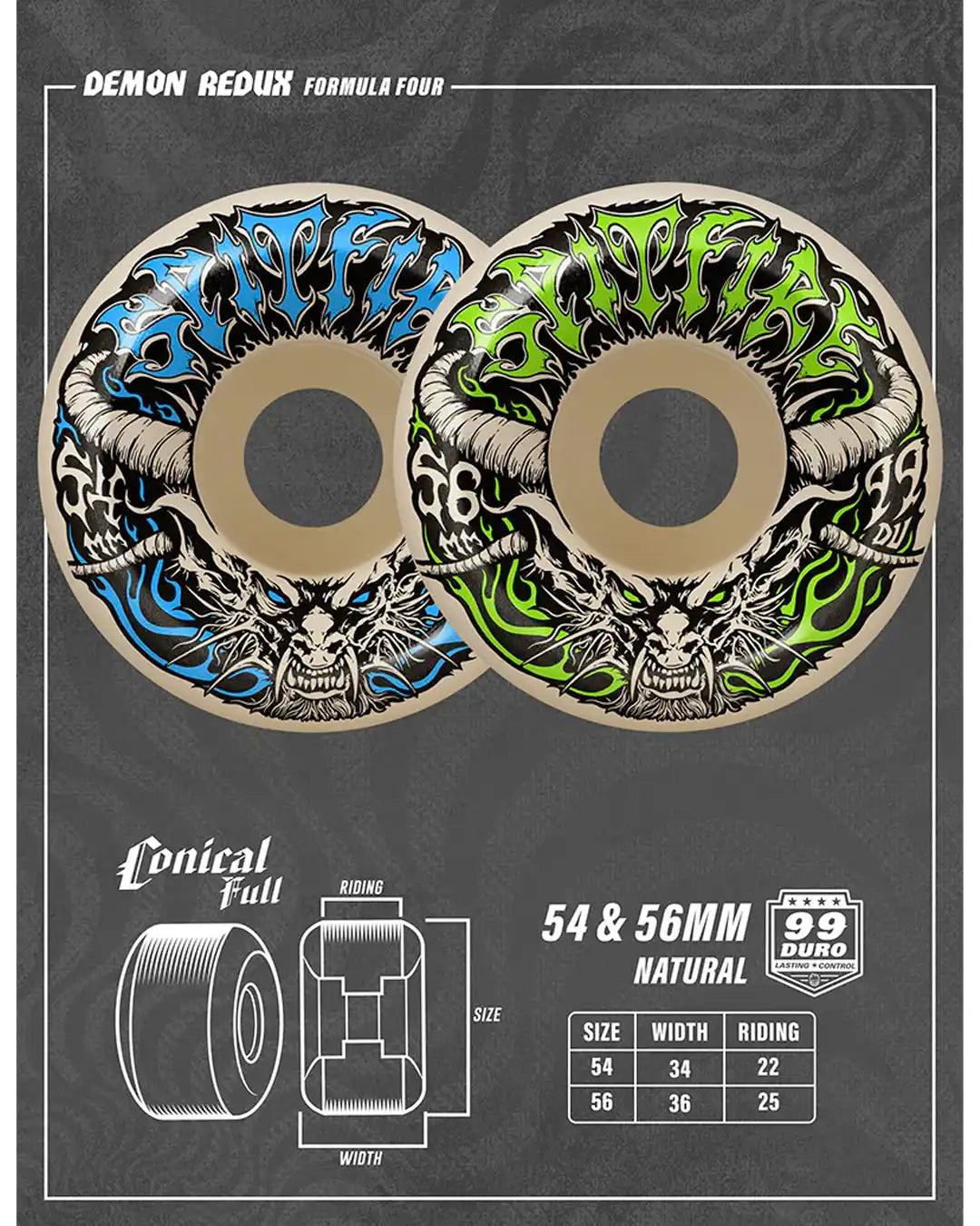 Team Demon Redux F4 99 Conical Full Skateboard Wheels