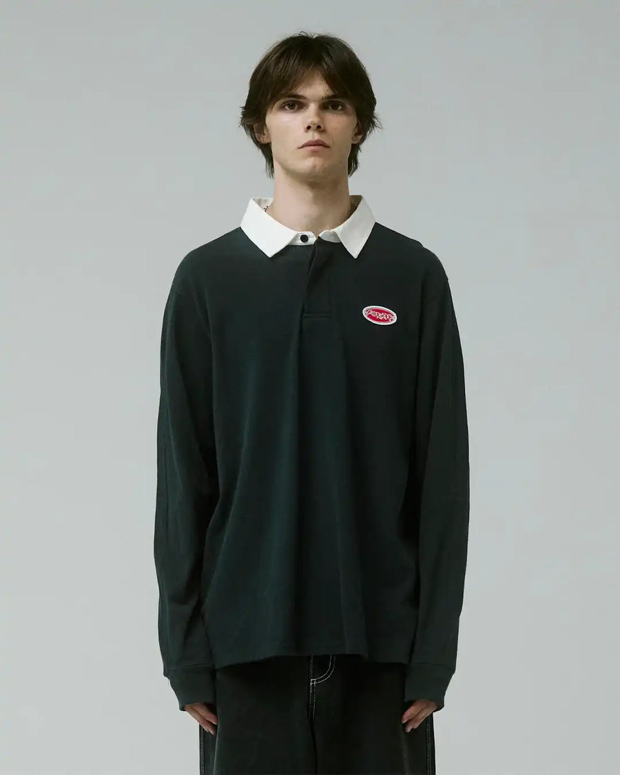 Reynolds Flatline Rugby Long Sleeve Polo Shirt - Black