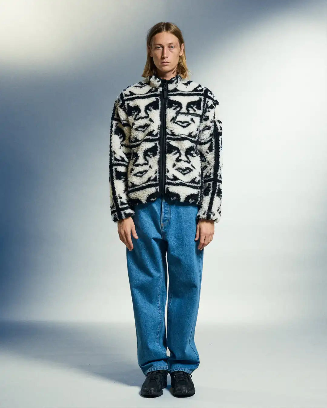 Repeated Icon Sherpa Jacket - Black/Multi