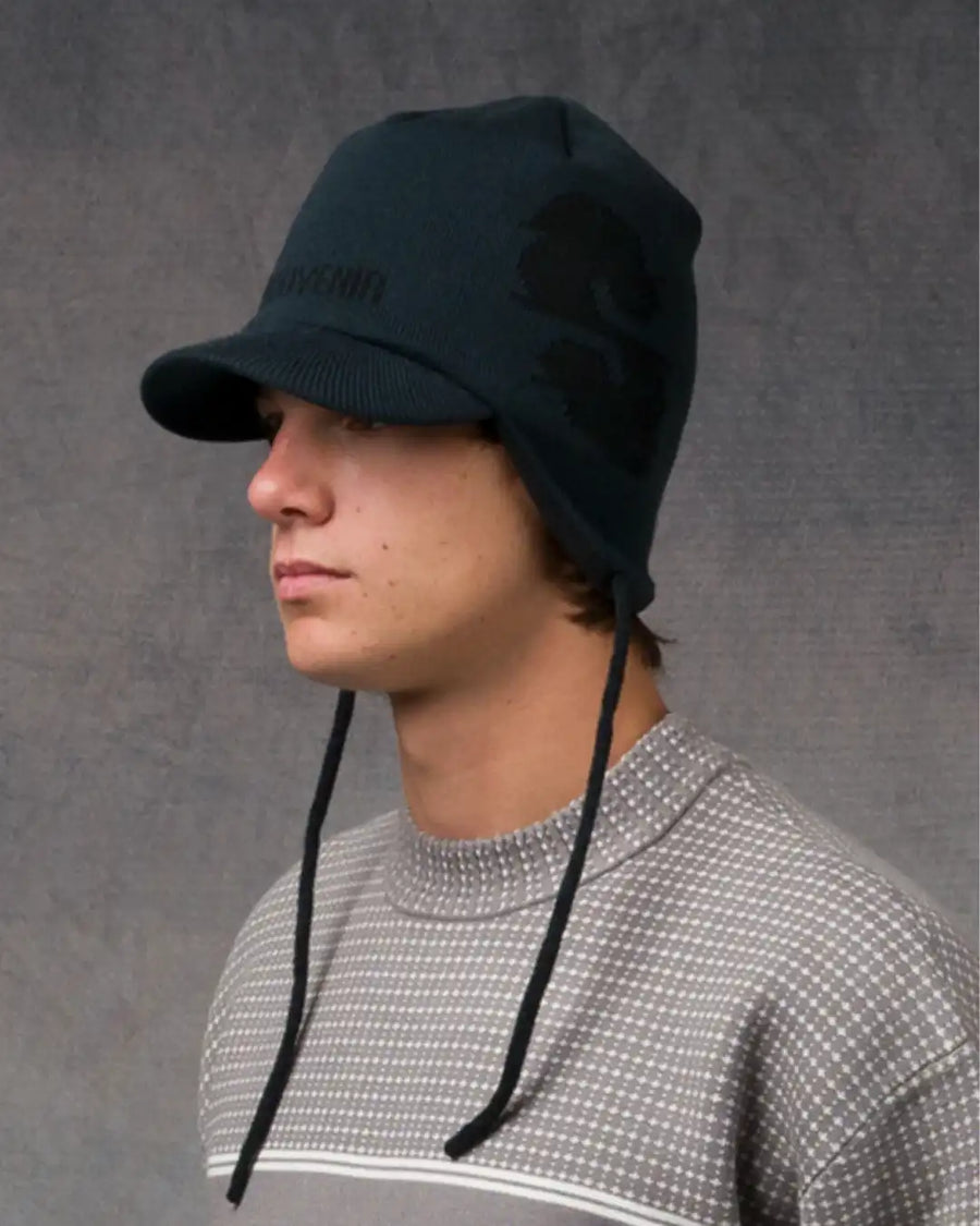 Knit Visor Cap Beanie - Black