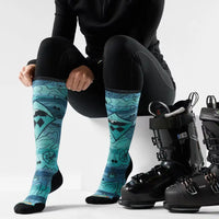Women's Ski Topo Treasures Print OTC Thermal Socks - Nightfall Blue