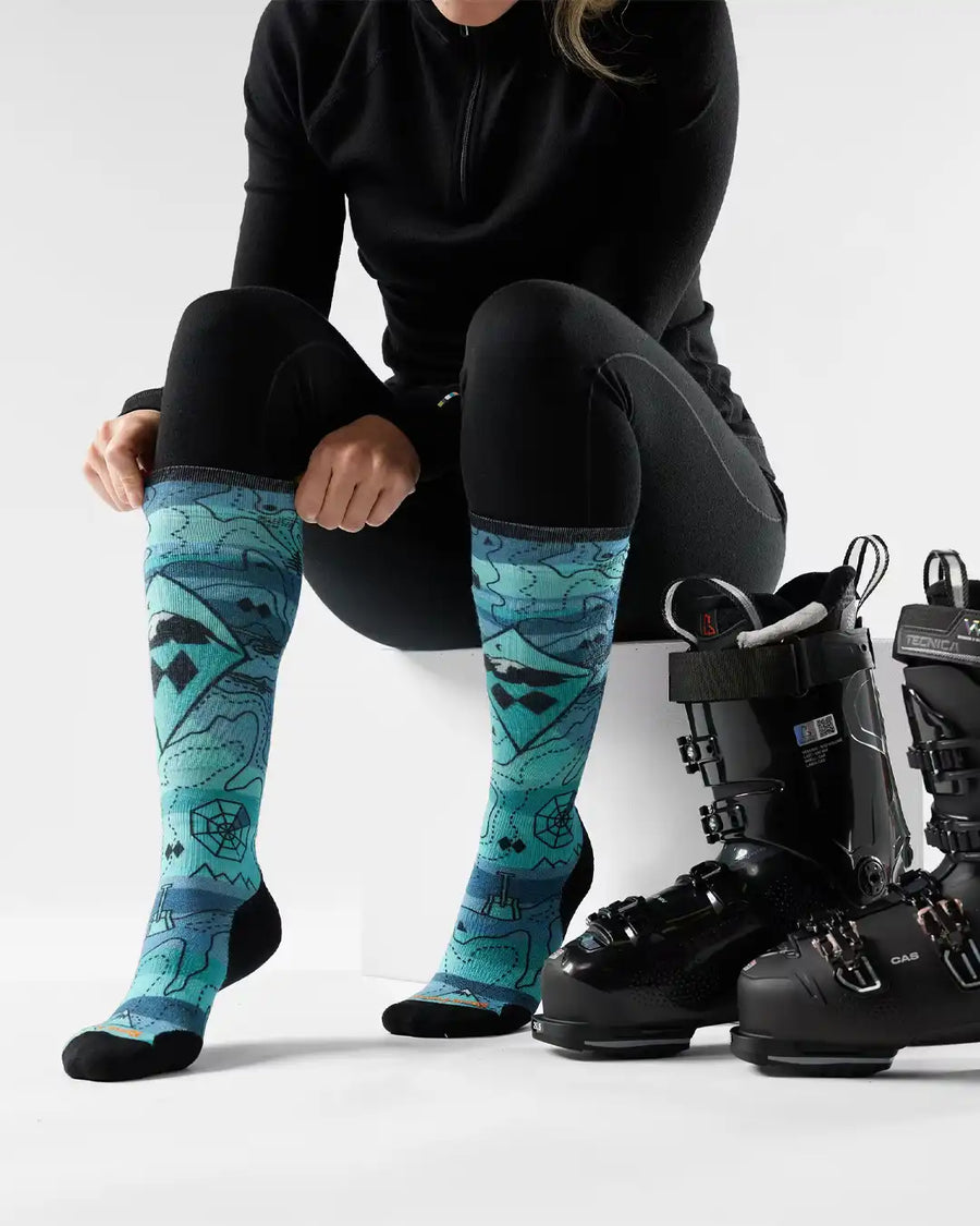 Women's Ski Topo Treasures Print OTC Thermal Socks - Nightfall Blue
