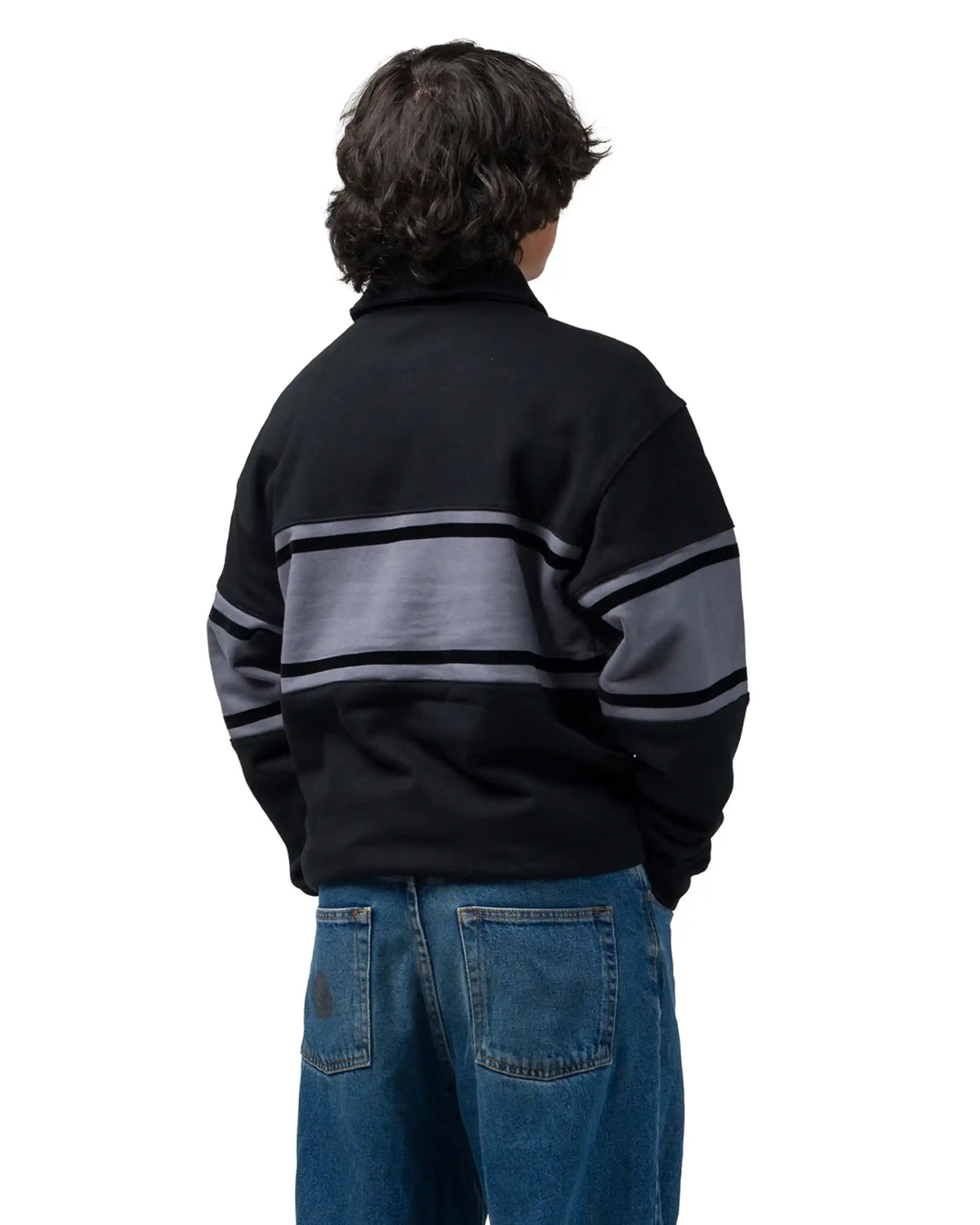 SOUVENIR Fleece Rugby Long Sleeve Polo Shirt - Black – view 3