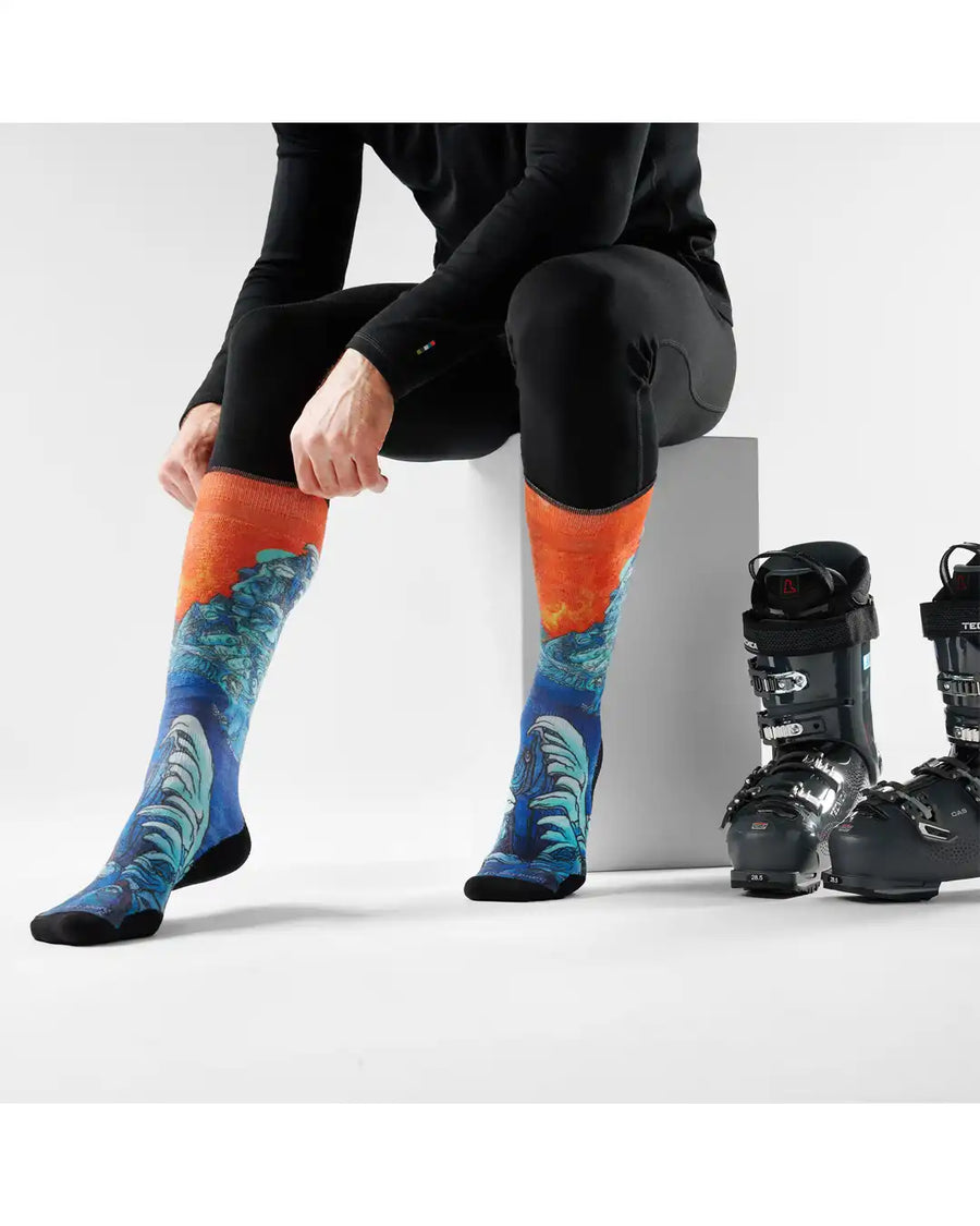 Ski Winter Haze Print Over The Calf Socks - Deep Navy