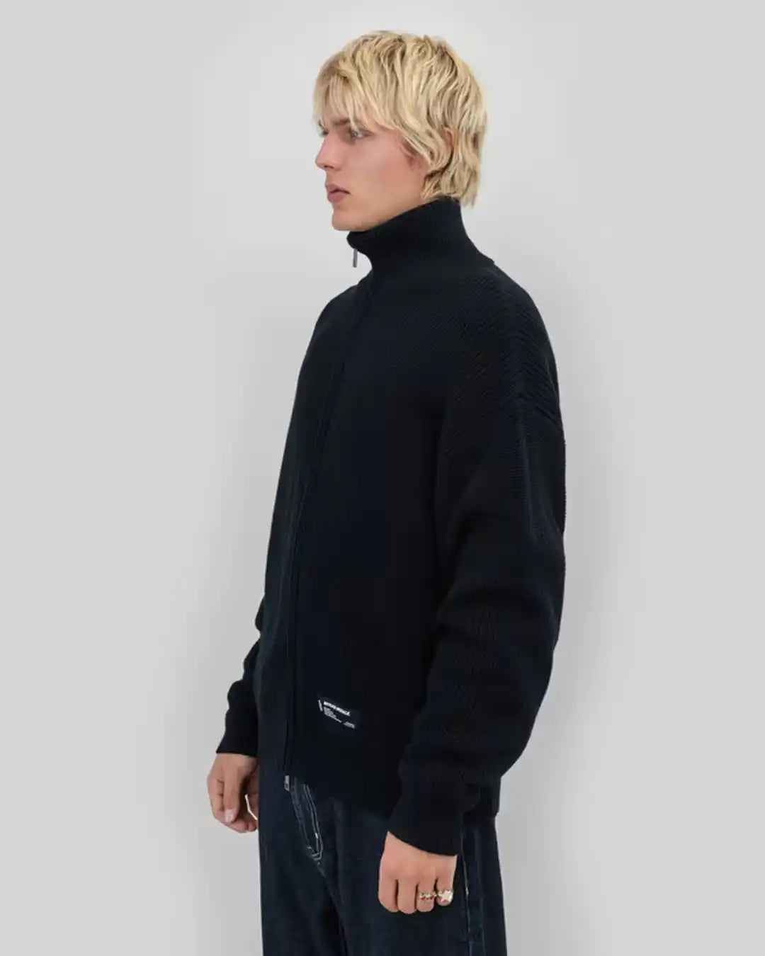 Cotton Ouaté Rib Knit Fullzip - Black